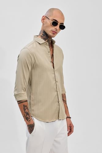 Image of SNITCH Men's Slim Fit Shirt | Self-Design Pattern | 100% Polyester Fabric, Classic Collar & Buttoned Closure, Casual & Formal Wear