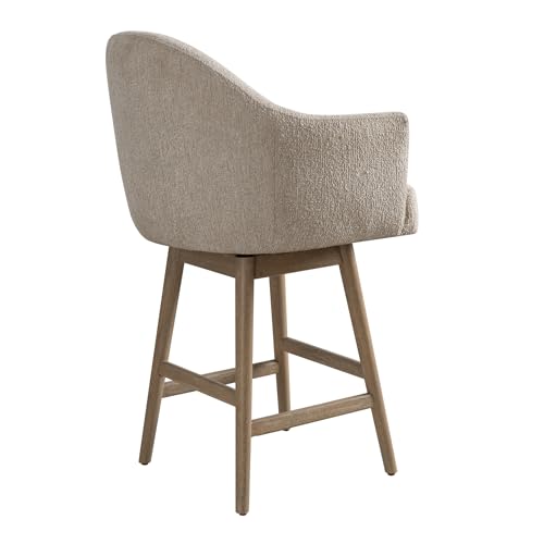 Butaco giratorio de altura de mostrador de 26 pulgadas, con asiento tapizado en tela Ancient Stone y estructura de madera sólida, marca Armen Living - Juego de 2 miniatura 7