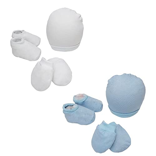 2 Kit Maternidade Touca Luva Meia Bebe Enxoval Menino Recem Nascido Gorro Pantufa Inverno Infantil