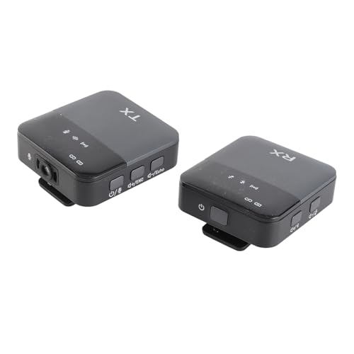 Microfono a Condensatore Omnidirezionale, Ampio Raggio di Trasmissione Wireless, Ampia compatibilità, Monitoraggio in Tempo Reale, Microfonico Wireless con 1 Trasmettitori + 1 (BLACK)