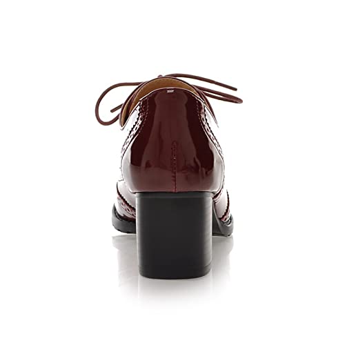 Amtopiyo Women's Mid Block Heel Brogues Pumps Vintage PU Leather Lace-Up Oxfords Dress Shoes3