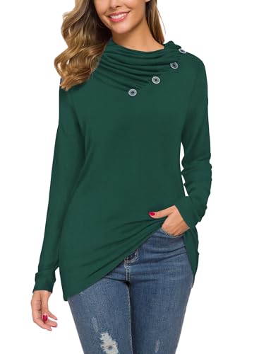 Image of WEACZZY Women's Long Sleeve Shirts Button Cowl Neck Casual Loose Tunic Tops Blouse Dressy Fashion 2026