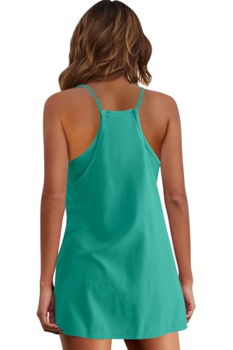 Image of Panadila Womens Summer Sleeveless Mini Dress V Neck Spaghetti Strap Sundress Athletic Short Dress with Pockets