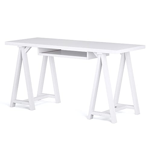 Simplihome Sawhorse Solid Wood Modern Industrial 60 Inch Wide Home Office Desk, Writing Table, Workstation, Study Table Furniture In White #TOP7