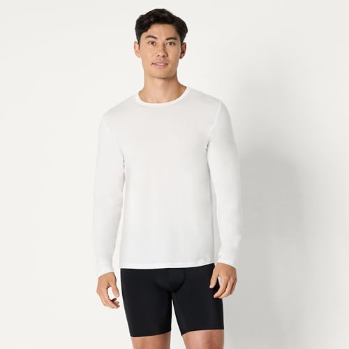 Amazon Essentials Camiseta Interior de Manga Larga, de Tela Modal, Supersuave Hombre, Pack de 2, Blanco, L