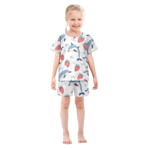 ALAZA Cute Dolphin Strawberry Pajamas Short Sleeve 2 Piece Sleepwear Top and Bottom Pajama Set Unisex3