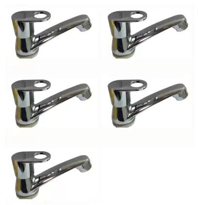 SPAZIO Stainless Steel Prime Collection Pillar Cock/Wash Basin Tap/Bathroom Tap for Wash Basin & Sink Tap Disc Fitting Quarter Turn Form Flow Chrome Plated, Brass Disc, Pack of 5