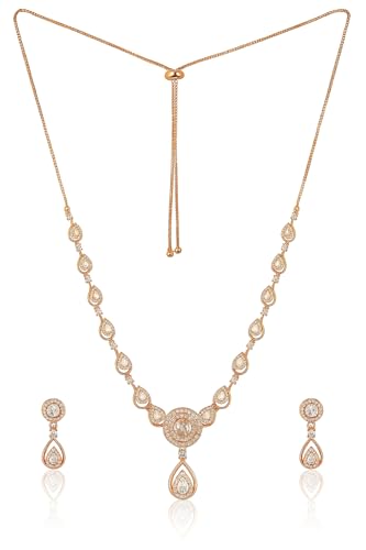 Nilu's Collection Stylish 18k Rose Gold Plated American Diamond C...