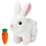 KOMEIYL Ostern Plüschhasenspielzeug, Interaktives Kaninchen Spielzeug, Oster Hase Kuscheltier mit Karotten, Hüpfendes Kaninchen, Sprechender Hasen, Ostergeschenk für Kinder Jungen & Mädchen