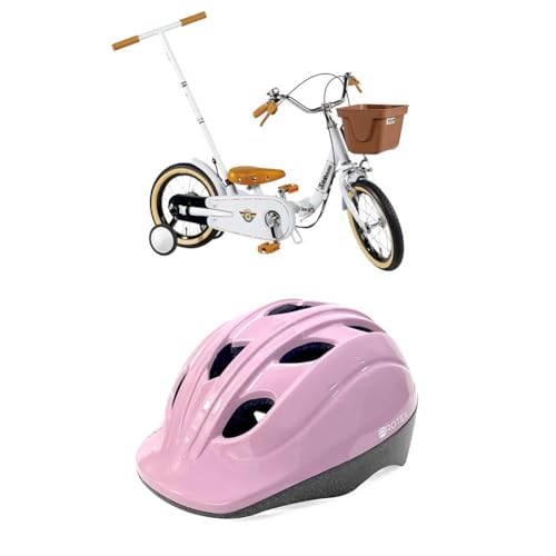 【セット販売】トップ(Top) いきなり自転車 14インチ プレミアムホワイト +SGキッズヘルメット S 48〜52cm ピンク