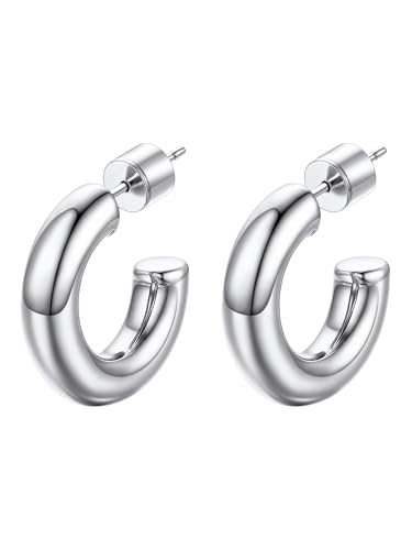 Image of Stainless Steel Chunky Hoop Earrings For Women, Minimalist and Chic, Black /Gold Plated, Round Hoops Earrings Hypoallergenic, Size: 30mm /40mm /60mm /80mm, Come with Box