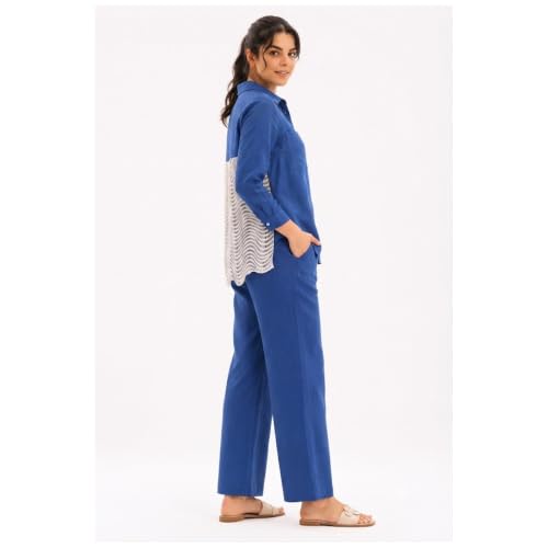 Image of Cotton Co-ord Set for Women | With Long Sleeves | Lace Back Panel | Relaxed Fit | Casual Wear | Office Outfit | Lounge | Travel