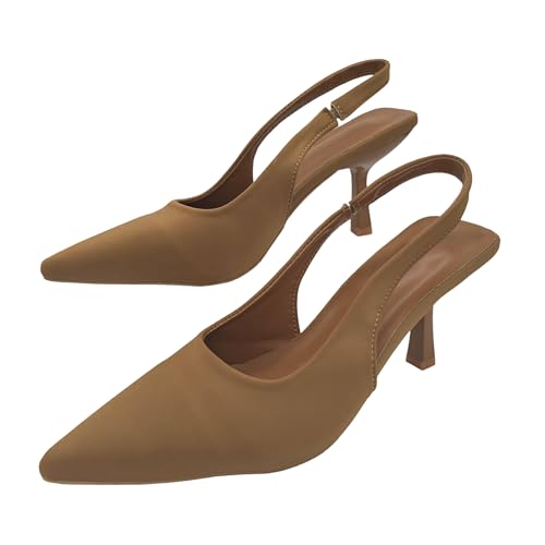 Slingback Pointed Toe Pumps, Tan Brown,2