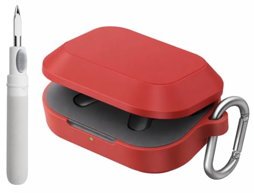 Image of Silicone Case Cover for Realme Buds Air 8 with Heavy Duty Carabiner & Earphone Cleaning Pen (Red)
