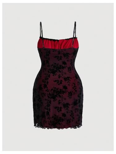 Women's Plus Size Goth Floral Mesh Cami Dress Y2k Bow Tie Square Neck Sexy Sleeveless Party Dresses2