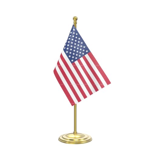 Image of The Flag Company Gold Acrylic Pole with Round Base | Desk Flag for Office, Reception & Home Decor (USA)