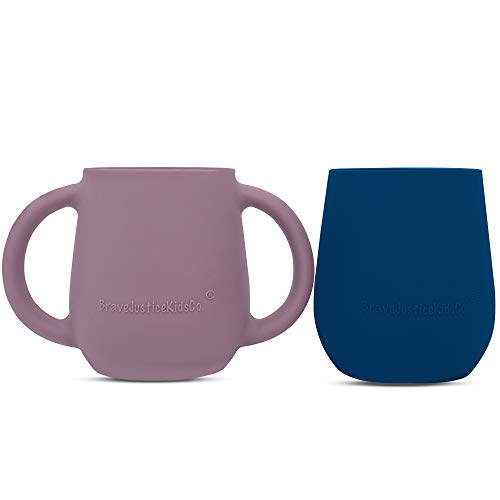Image of BraveJusticeKidsCo. | Teenie Tiny™ Silicone Developmental Baby-Led Weaning Drinking Cups (2 pack) (Mauve and Blue Fusion)