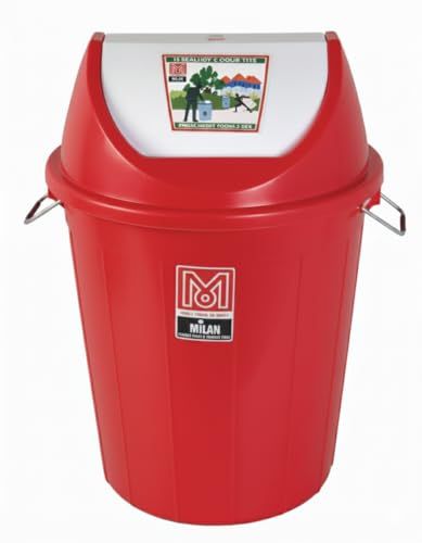Image of Milan Plastic Swing Lid Garbage Dustbin 80 Litre Red