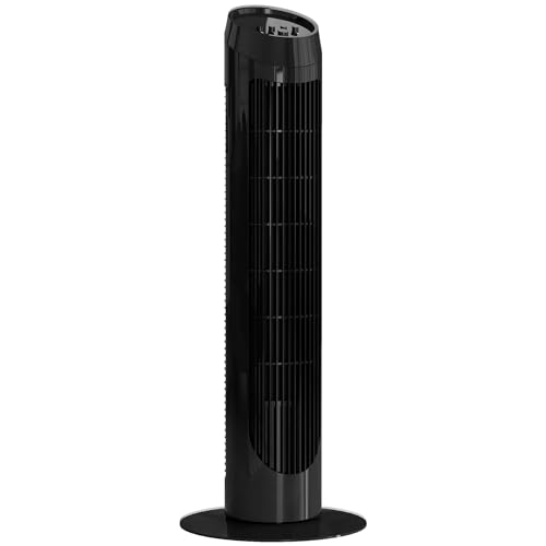 HOMCOM Ventilador de Torre 45W Ventilador Vertical Silencioso con 3 Velocidades Oscilación 70° para Salón Dormitorio Oficina Ø27x75 cm Negro