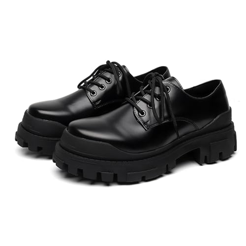 Men's Leather Lace Up Flatform Derby Shoes Round Toe Platform Lug Sole Non Slip Oxfords Casual Work Office Business Dress Shoes