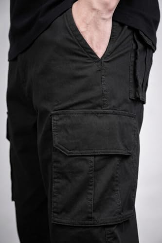 Image of MiraMichi Men's Relaxed Fit Solid Pattern Cotton Cargo Pant with 6 Pocket Button Down Closure Type and Standard Length | Six Pockets Cargos Pant's |Bonkers Joggers for Men