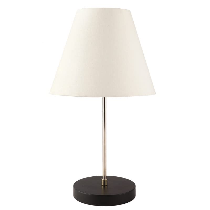Image of Silver Table Lamp with Handmade Conical White Shade, Minimalist Design, for Couple Dinner /Coffee Table /Restaurant /Bedroom, On /Off Switch Long Wire