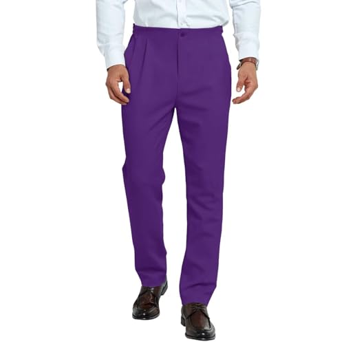 Mens Pleated Front Dress Pants Regular Fit Casual Slacks Elastic Waist Dress Pants