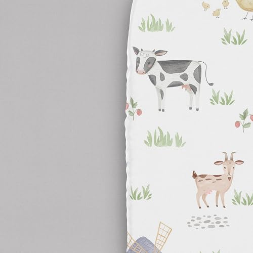 Image of Sweet Jojo Designs 2-Piece Baby Bassinet Sheets Set (Farm Animals) for Girls, Infant Newborn Nursery, Oval, Rectangle & Hourglass Mattress (Neutral, Farmhouse, Barn Animal, Farms Theme, Cow, Horse)