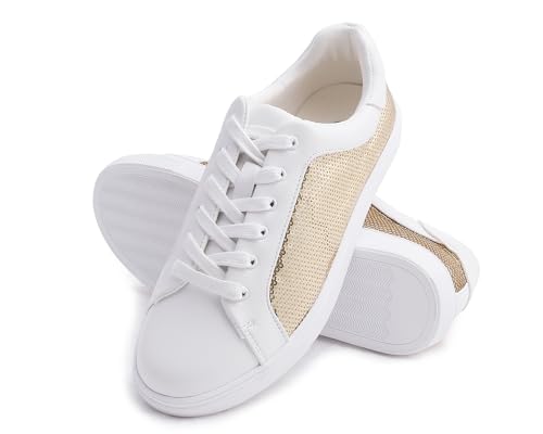 Image of FEVERSOLE Women's Fashion Sparkle Sequin Embellished Sneaker Party Holiday Casual Shoes