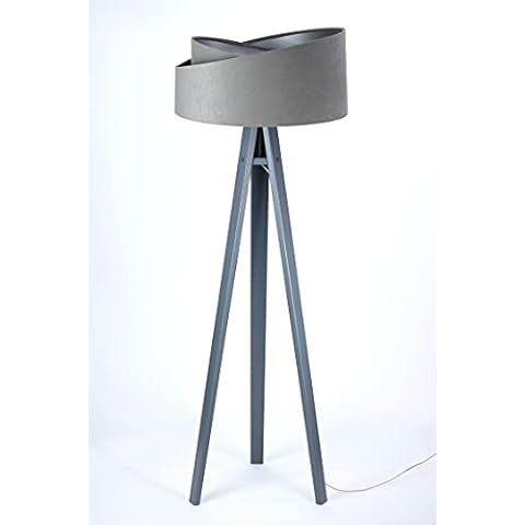 Lámpara de pie gris plata elegante con pantalla doble de microfibra Cover