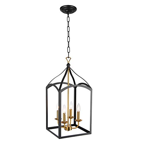 H23" X W12" Black Cage with Gold Finished Large Lantern Iron Art Design Ceiling Light Fixture, Chandelier Pendant H23" X W12" Black Cage with Gold Finished Large Lantern Iron Art Design Ceiling Light Fixture, Chandelier Pendant