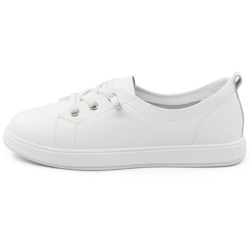 Women’s White Tennis Sneakers PU Leather Slip-On Low Top Casual Walking Shoes2