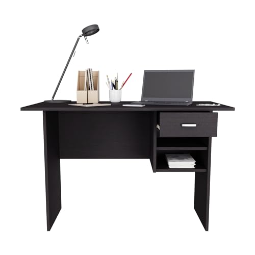 Image of VIKI Engineered Wood Computer Table, Study Table, Desks with 1 Drawer & Shelves for Adults /Students, Office Home | NOKLAK | Dark Wenge, 120W x 75H x 60D | 1 Year Warranty