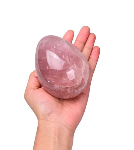 Image of AMOYSTONE Natural Rose Quartz Decorative Egg, Extra Large Healing Stone, Irregular Crystal Carving for Home Decor & Reiki, 4-4.2 inch, Collection & Gift