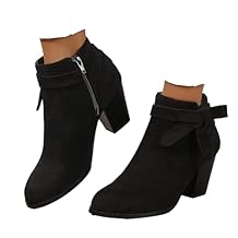 SACFOF Womens Tie Knot Chelsea Pump Ankle Boots Faux Suede Closed Toe Stacked Heel Booties Side Zipper Western Shoes