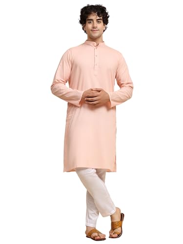 SKAVIJ Men's Tunic Cotton Kurta Pajama Indian Yoga Casual Dress