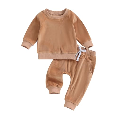 Baby Girl Boy Sherpa Clothes Long Sleeve Fleece Sweater Sweatshirt Pants Set Warm Toddler Winter Clothes