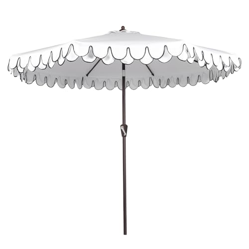 Funsite 9Ft Elegant Valance Patio Umbrella Outdoor Umbrellas for Patio with Tilt and Crank Systerm Table Umbrella for Outdoors Poolside Beach Backyard White