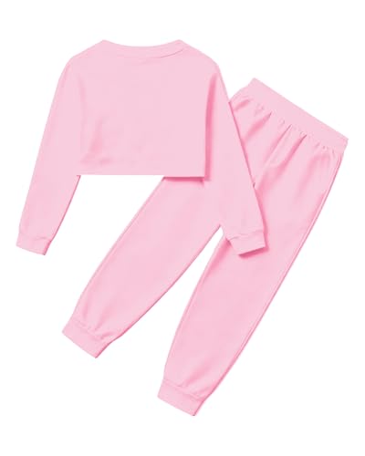Image of Betusline Girls 2 Piece Outfits Girls Cropped Sweatsuit Pants Outfit Clothes Set, 4T-14 Years