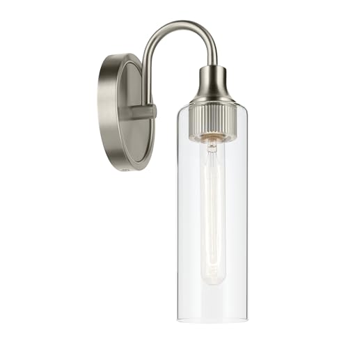 Image of Kichler Kavi 13 inch 1-Light Wall Sconce Light, Brushed Nickel | Clear glass mounts up or down for bathrooms, kitchens, hallways and fireplaces, 55209NI
