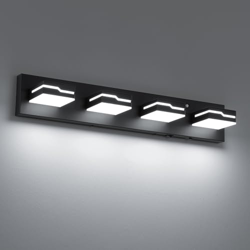 Image of 4-Light LED Bathroom Vanity Light, 25.5-Inch Matte Black | Vanity Light Fixture with Wireless Motion Sensor, 3CCT Dimmable Lighting Over Mirror, Adjustable Acrylic Heads