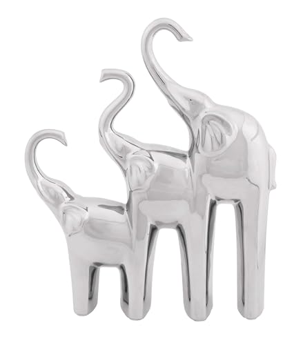 Estatua decorativa de elefante en cerámica plateada 11x2x14 pulgadas