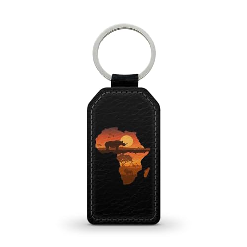 Porte-clé noir en simili cuir afrique terre carte Ref 1