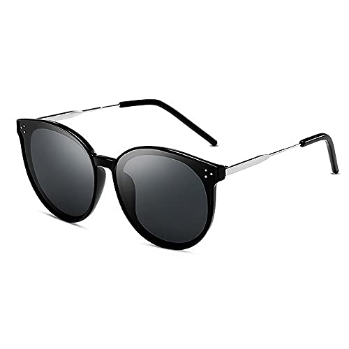Dollger Polarized Cat eye Sunglasses for Women Trendy UV Protection Retro Oversized Round Fashion 90s Sunglasses Black Shades