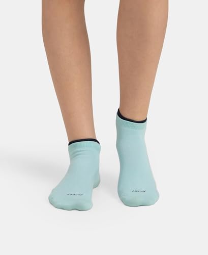 Jockey 7491 Women's Compact Cotton Stretch Solid Low Show Socks with Stay Fresh Treatment (Pack of 2)_Pastel Turquoise & Navy_FREE SIZE - Image 2 thumbnail