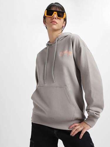 Image of JUNEBERRY Cotton Poly Fleece Oversized Fit Black, Green, Magenta, Mustard, Orange, Purple, Blue, Off White & Grey Graphic Printed Full Sleeve Hoodie for Women
