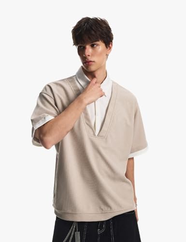 Men's Rugby Polo Long Sleeve Shirt Color Block Collared Sweatshirt Casual Golf Patchwork Tops2