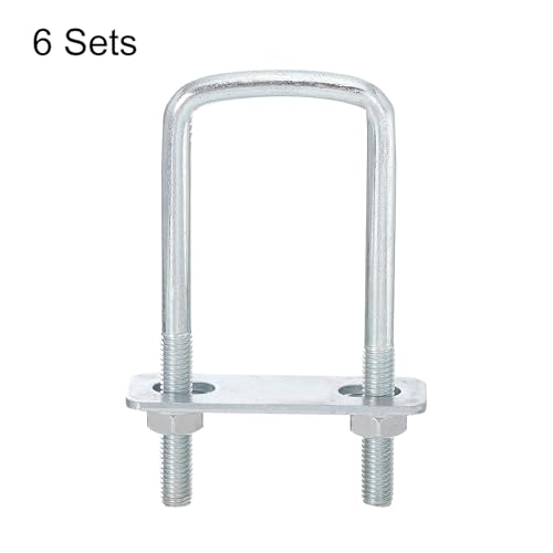 Image of uxcell Square U-Bolts, 6 Sets 50mm Inner Width 130mm Length M8 Zinc-Plated Carbon Steel U Clamp Bolt with Nuts and Plates, for Boat Trailer