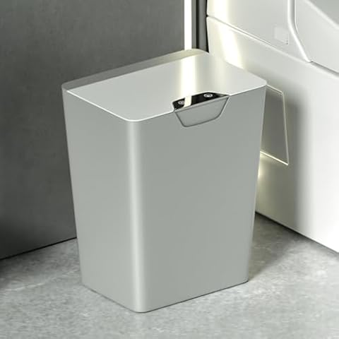 VAOZIURE Smart Trash Can Waterproof Dustbin with Lid,Motion Sensor Automatic Trash Can, 4.2 Gallon for Bathroom Bedroom Office Automatic Garbage Bin,Touchless Trash Can(Grey-White) Cover