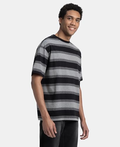 Image of Jockey UM24 Men Super Combed Cotton Rich Striped Oversized T-Shirt